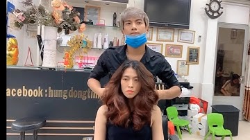 hướng dẫn cắt tóc chiếc lá layer ( v-shape ),và uốn tóc yếu mới nhất, hùng đông tinh hair