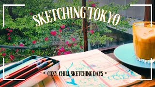 Capturing Tokyo in my sketchbook ⭐ aesthetic cafes, cherry blossoms, chill waterfront scenes