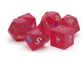 Old School 7 Piece DnD RPG Gemstone Set:  Frosted Blast Glass - Red Ruby w/ Spectral