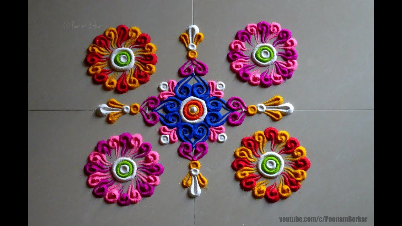 Daily rangoli design series #16 | 5*5 straight dots Kolam | Easy ...