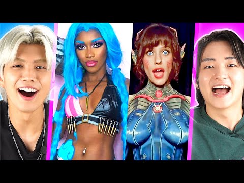 Koreans React To Anime Cosplay Tiktoks! (One Piece, LOL, Overwatch, Pokemon..) | Peach Korea