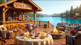 Warm Spring Morning Jazz Music at Lakeside Coffee Shop Ambience with Smooth Piano Jazz for Relaxing