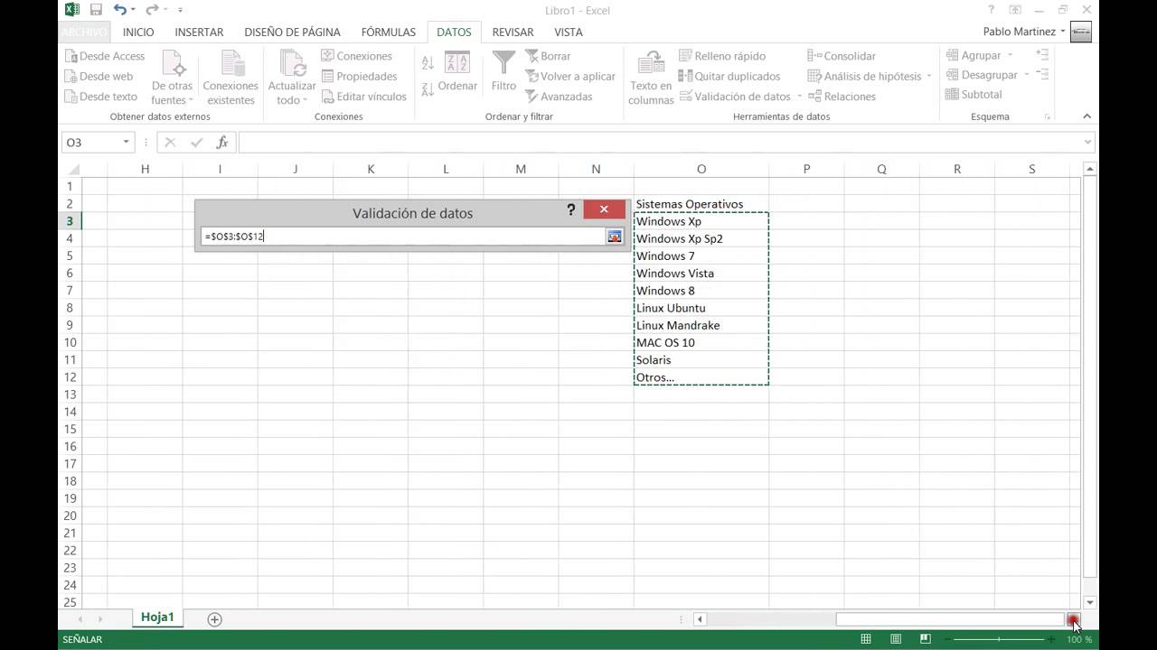 Crear una lista desplegable en excel