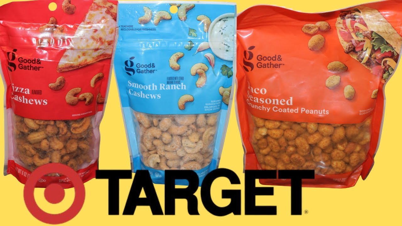 Good & Gather (Target): Pizza Cashews, Smooth Ranch Cashews, Taco Seasoned Crunchy Coated Peanuts