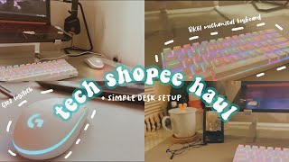 tech shopee haul unboxing•RK61 mechanical keyboard, logitech G102 mouse ori vs fake, laptop stand⌨️🖱