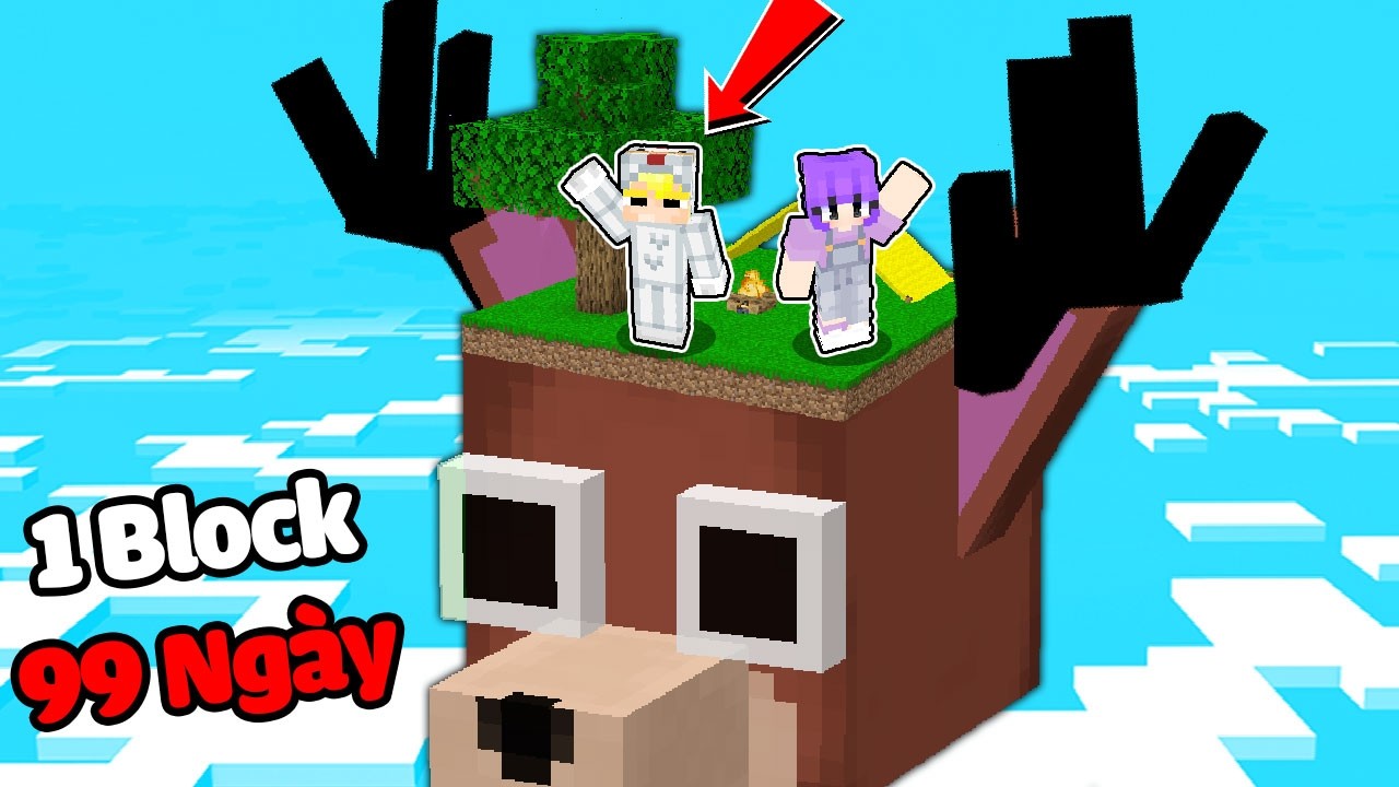 Tô Gà 99 Ngày Sinh Tồn Trên 1 Block Con Hươu Siêu Đáng Sợ!