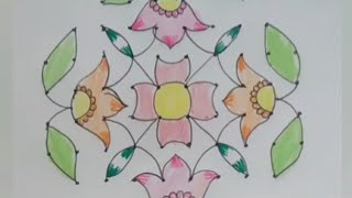 Easy Flower rangoli for beginners || Color Kolam || Amma Kolam