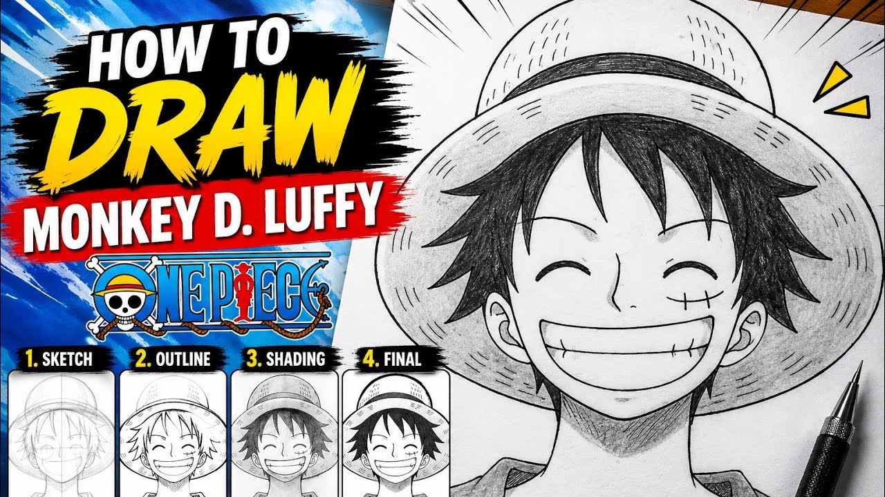 How to Draw Monkey D. Luffy ️ | Step-by-Step Tutorial - YouTube
