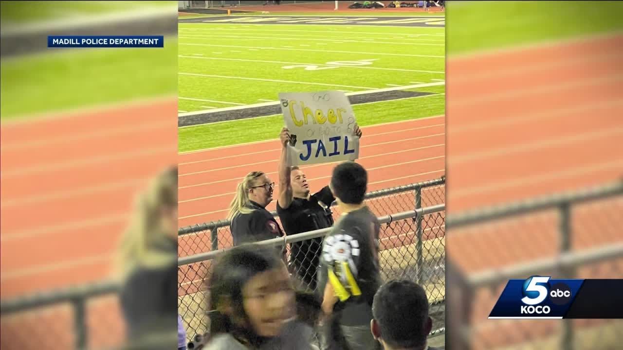 Madill police get in on fun during homecoming football game with cheer