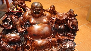 Tượng gỗ:Di Lặc Ngũ Tiểu nằm trên núi vàng|Gỗ Trắc đỏ đen siêu đẹp|xưởng tượng gỗ