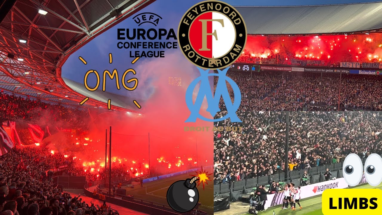 FANS CLASH with HUGE CHOREO + PYRO LEGIOEN AND L'OM SUPPORTERS l Feyenoord - L'OM (3-2) l Conference