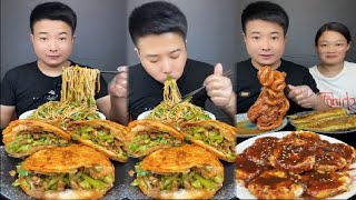 Mukbang Asmr | Chinese food Fried​ Noodle, vegetable sandwich, Egg with Braised pork, Chicken thighs