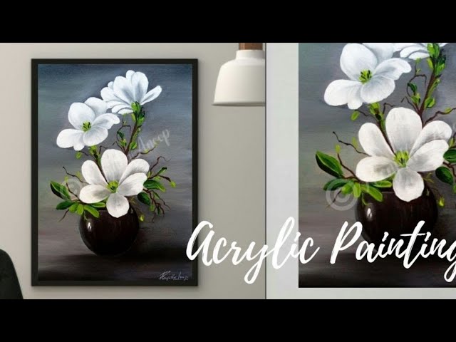 Acrylic Painting Beautiful And Easy White Flower On Canvas Vase You - Acrylic Wall Vases For Flowers Acrylic Painting Beautiful And Easy White Flower On Canvas Vase You - Acrylic Wall Vases For Flowers
