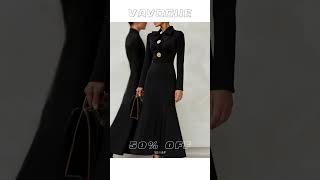 Elegant Retro Bowknot Neckline Gold Buttons Black Knitted Dress