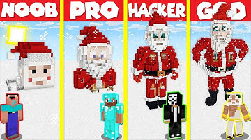 Minecraft Battle: SANTA STATUE BASE HOUSE BUILD CHALLENGE - NOOB vs PRO vs HACKER vs GOD / Animation