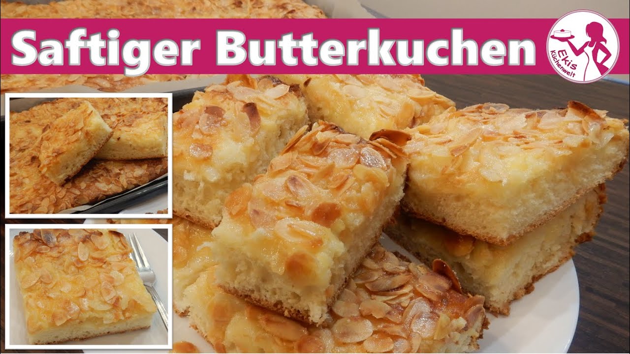 Saftiger Butterkuchen mit Guss | Mandelkuchen mit Schmand Guss | Blechkuchen mit Hefe und Mandeln
