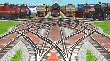NINE TRAINS CROSSING FOR CURVED BRANCHED RAILRAOD TRACKS BUMPY BRANCHED TRACKS 