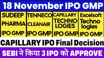 Capillary Technologies IPO GMP | Tenneco Clean Air IPO GMP | Excelsoft IPO GMP | Sudeep Pharma IPO 💥