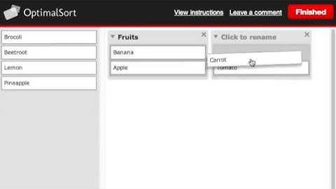 Card sorting example