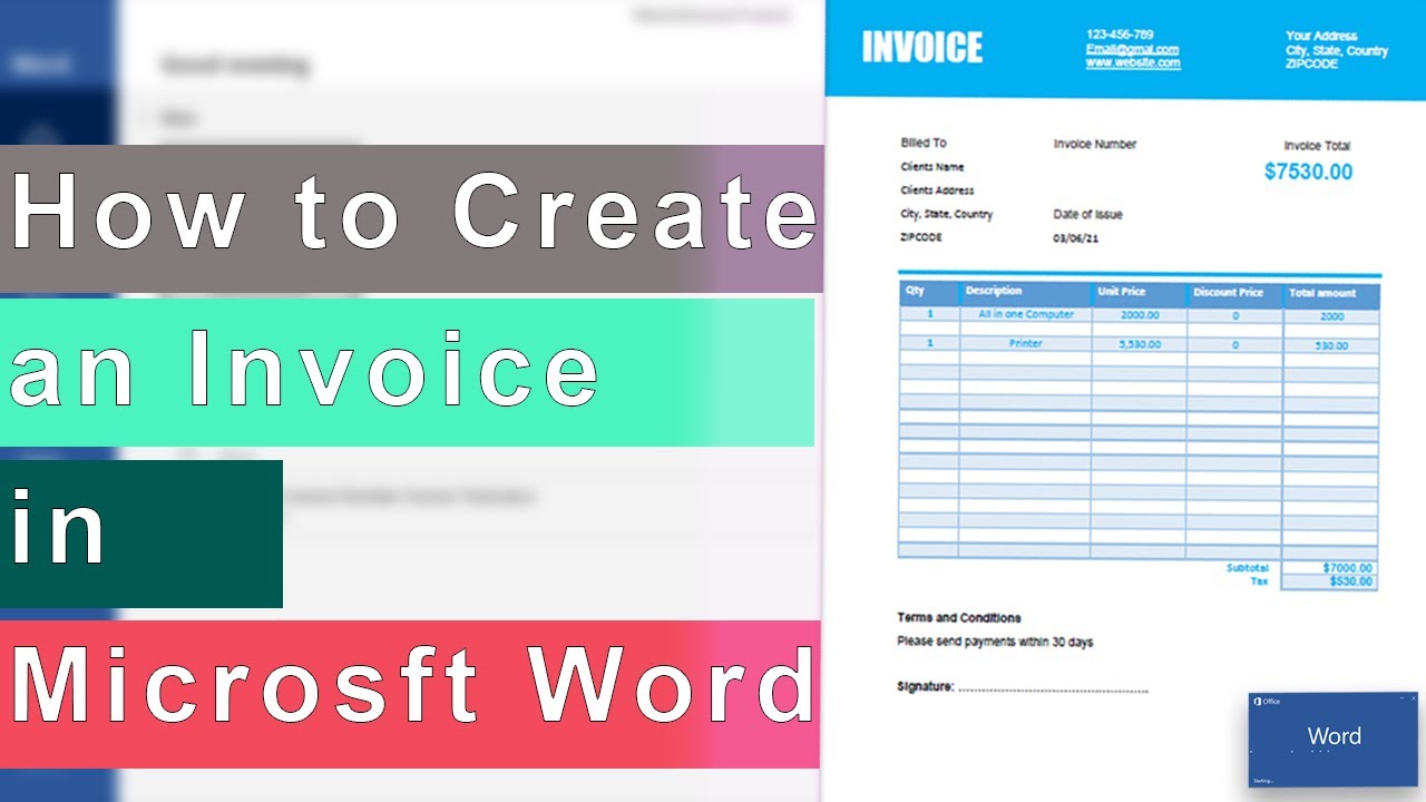 How to create an invoice in Microsoft Word in 2021 YouTube