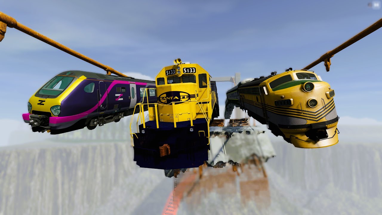 Extreme Train Crashes # 21 ( Big Broken Bridge Crashes ) | @beamng