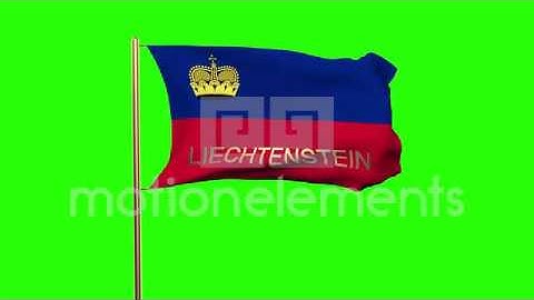 Liechtenstein Flag With Title Waving In The Wind. Looping Sun Rises Style. Anima Stock Animation