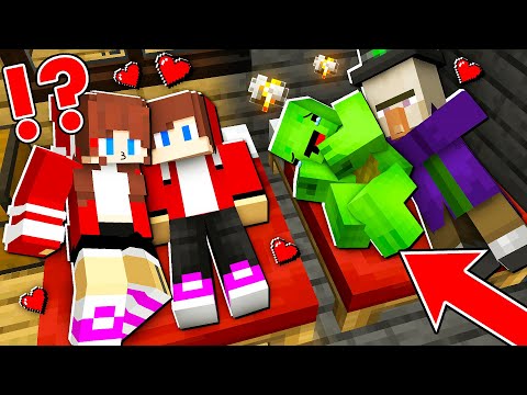 JJ with JJ Girl SLEEP on BED but LOSER Mikey SLEEP with Witch ! - in Minecraft (Maizen)