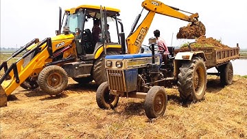 Jcb 3dx Backhoe Machine Loading Red Mud In Sawraj 834 Xm And Massy Farguson 7250 Di Tractor | Jcb