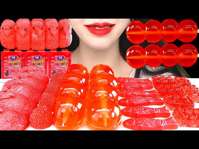 ASMR RED DESSERTS  CUBE JELLY 빨간색 디저트, 젤리국수, 큐브 젤리 먹방 GUMMY MUKBANG NO TALKING EATING SOUNDS