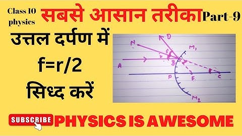 उत्तल‌ दर्पण में सिध्द करें f=r/2! proof that f=r/2 in convex mirror in Hindi