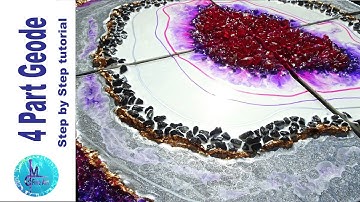 4-PART RESIN GEODE (Part I) with glass, stones, mica flake paste, Posca pens, step by step tutorial