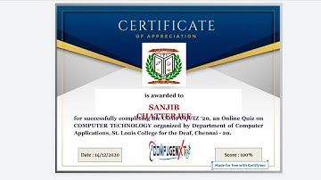 National Level Computer Certificate | Free Certificate | Online Computer Course | Online Quiz 2020 |