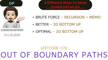 Out of Boundary Paths | Recursion | Memoization | Bottom Up | Optimal Bottom Up | Leetcode 576
