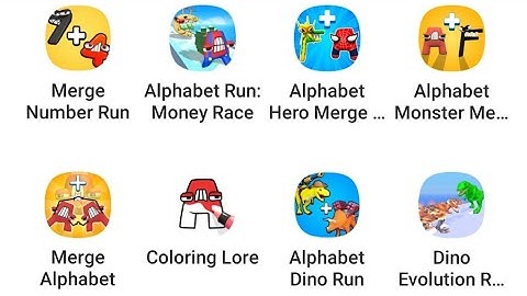Merge Number, Alphabet Run + Hero + Monster, Coloring Lore, Alphabet Dino Run, Dino Run