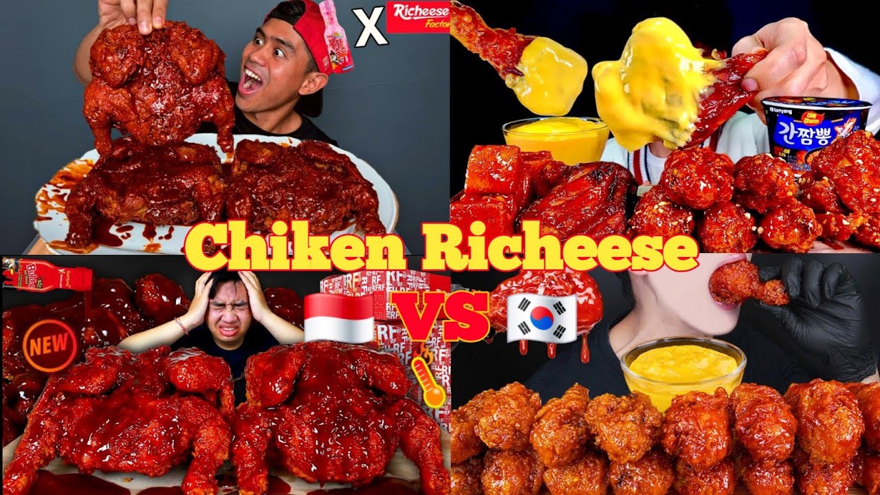🔥 Indonesia 🇲🇨 vs 🇰🇷 Korea! Richeese Chicken Mukbang Battle 🍗 | Spicy Cheese Challenge
