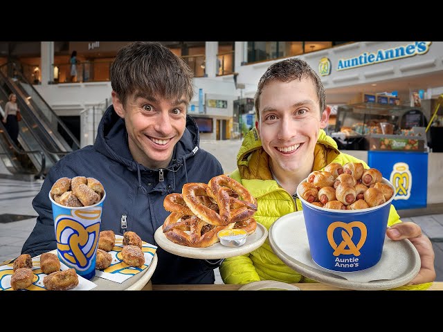 Brits try Auntie Anne’s Pretzels in a Mall class=