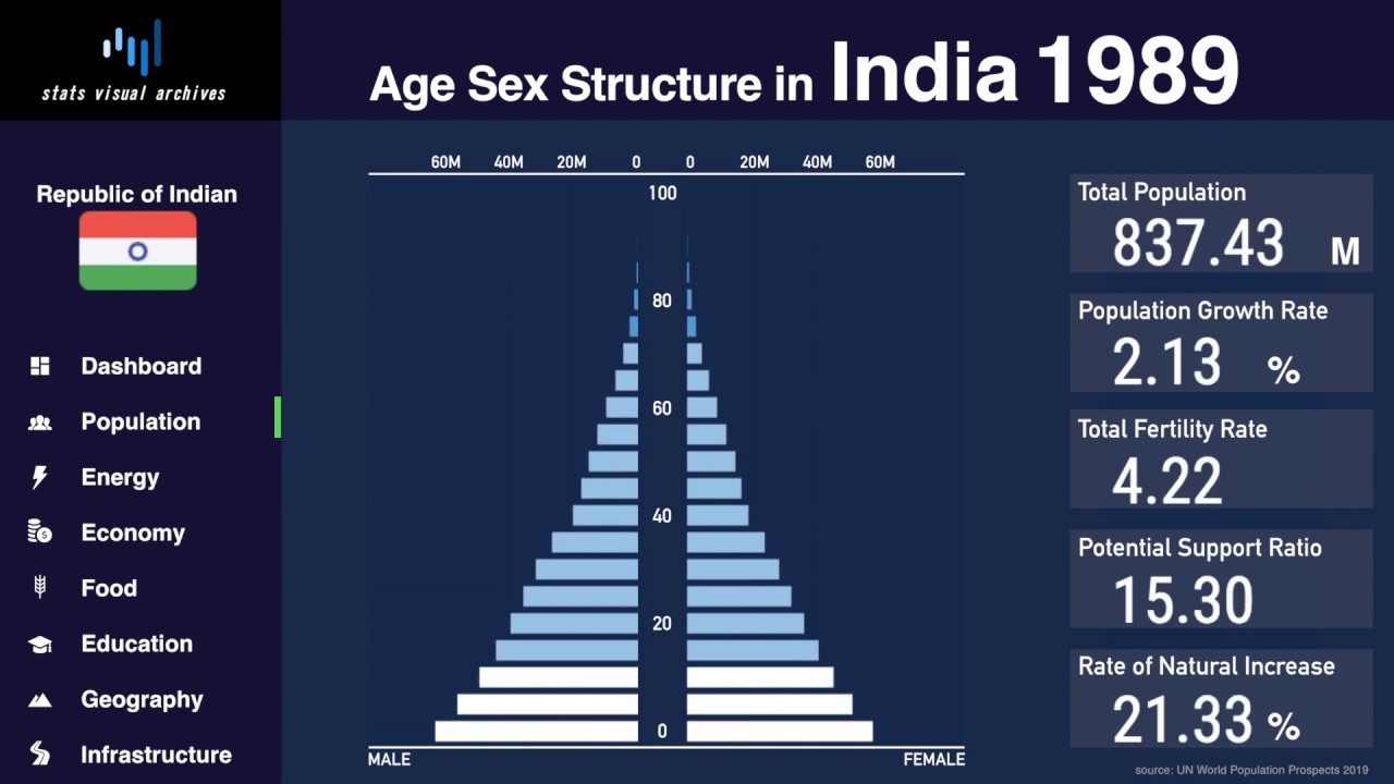 India Changing of Population Pyramid & Demographics (19502100) YouTube