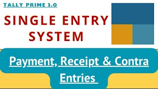 Examples of Single Entry Systems in Tally Prime | Payment Receipt & Contra Entries in Tally Prime