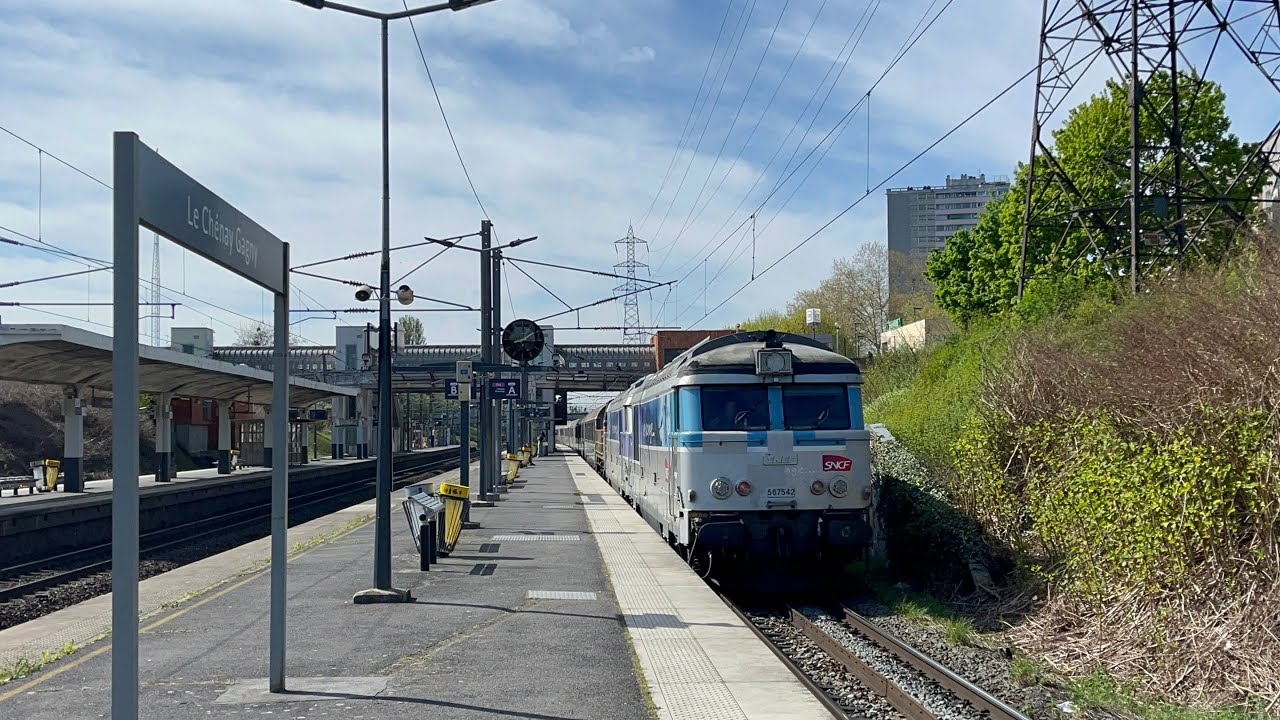 Spot CMR BB67400/63400 RER-E MI2N EOLE Z22500 et RER NG Z20500et TGV ICE en gare de Le-Chénay-Gagny