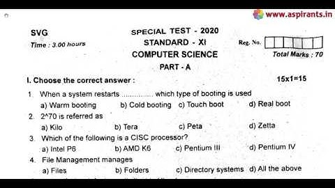 11th Computer Science First Revision Question Paper 2019-20 | Sivaganga District | English Medium