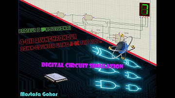 4-bit synchronous binary down counter, using J-K flip-flop (in proteus) .