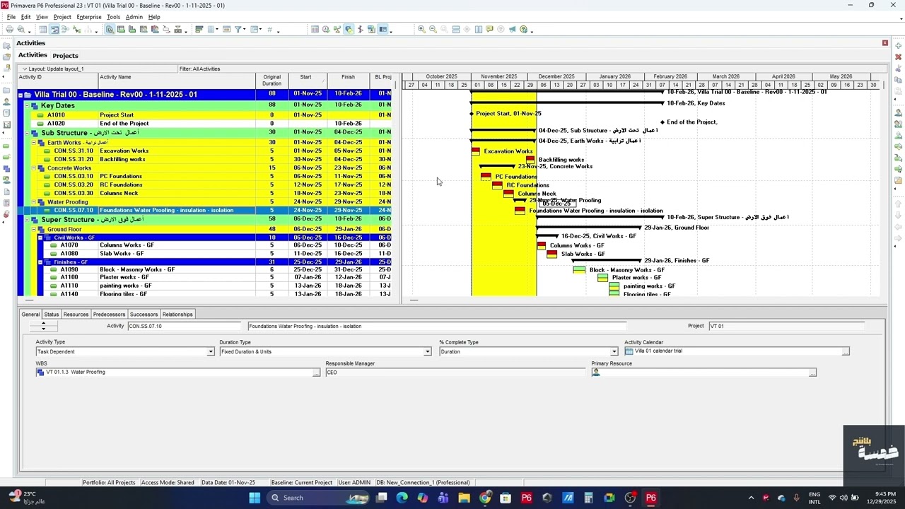 4   Primavera P6 Interface PT 02 - الجزء الثاني من تعريف بواجهة برنامج البريمفيرا