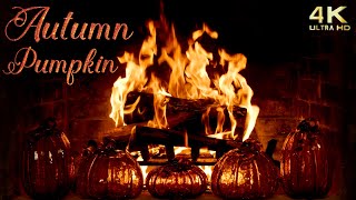 Autumn Pumpkin Crackling Fireplace  4K Cozy Halloween / Thanksgiving Background  No Music
