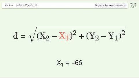 Find the distance between two points p1 (-66,-36) and p2 (-91,81): Step-by-Step Video Solution