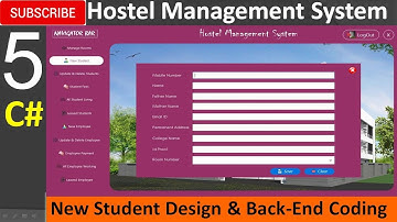 5. Hostel Management System in C# (C sharp) - New Student Design and Back End Coding