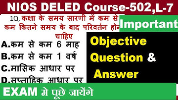 7.NIOS DELED Course- 502, Important Objective Questions and Answer