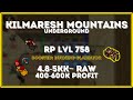 Tibia -RP 758- Kilmaresh Mountains Underground- 4.8-5kk Raw &amp; 400-600k Profit [Boosted Burning Glad]