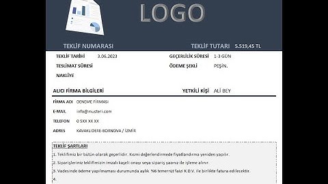 Excel ile Teklif Formu Uzun Listeli