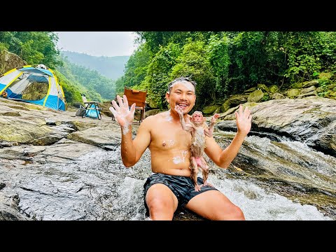 Bibi was scared and burst of emotions while swimming in the stream at the campsite