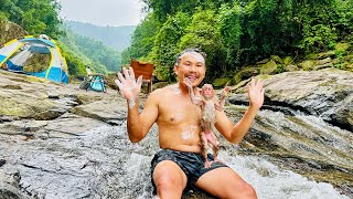 Bibi was scared and burst of emotions while swimming in the stream at the campsite